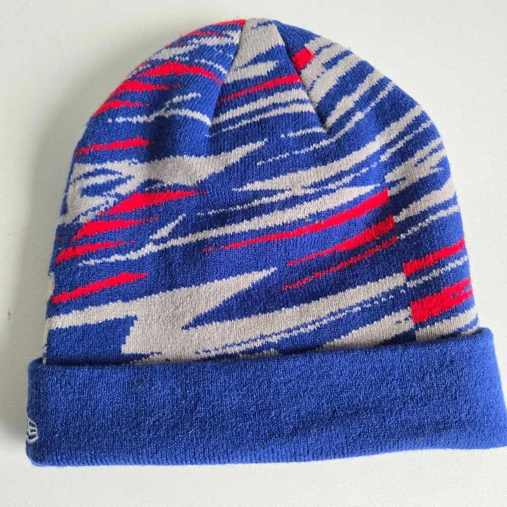 New Era‎ Chicago Cubs Knit Beanie Hat Red Blue Gray C Logo Tiger Stripes